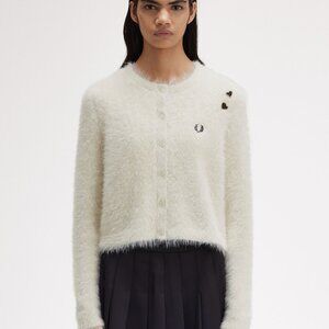 NWT Fred Perry Amy Whitehouse White Furry Cardigan Sweater